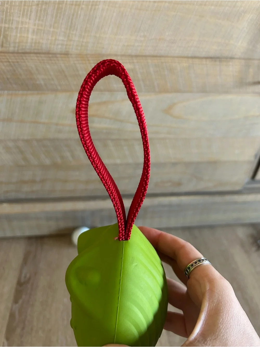 BARKBOX SUPER CHEWER Green Textured Toad Large Dog Tug Toy with Red Nylon Handle